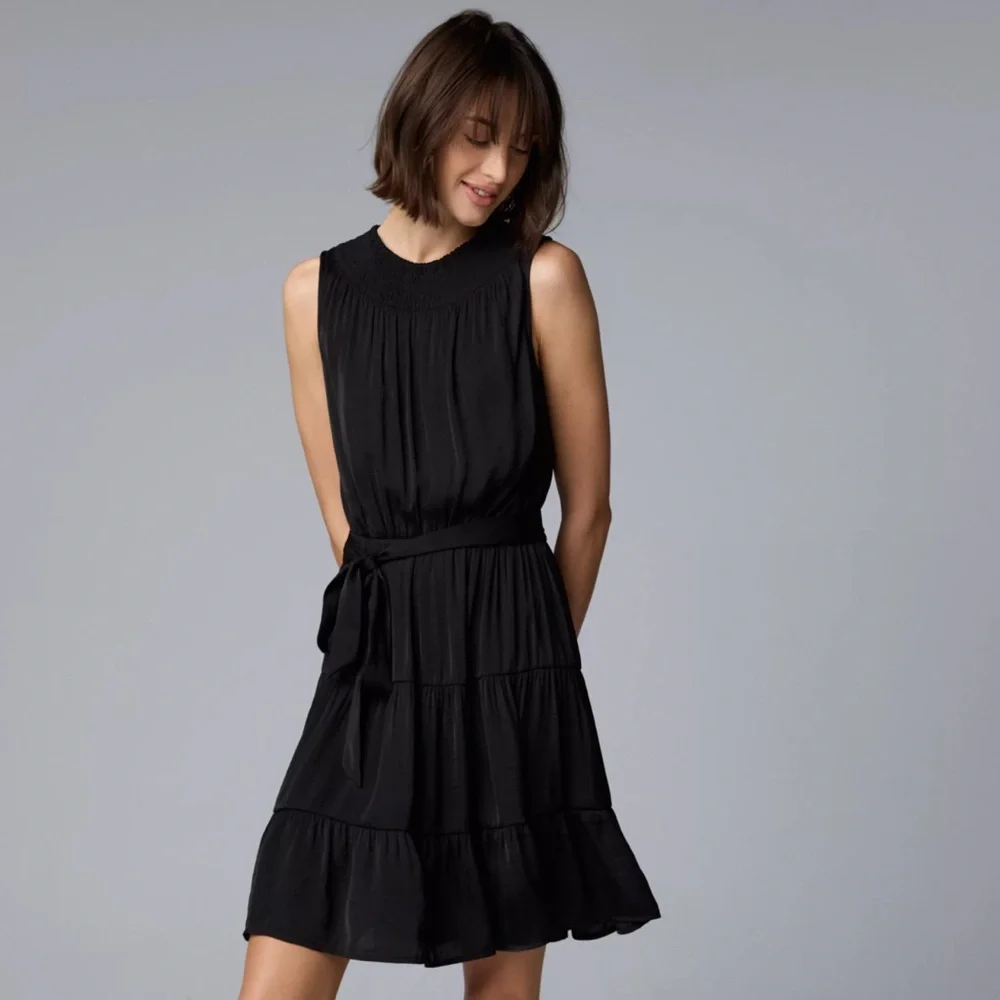 Simply Vera Wang Black Pleated Mini Sundress - Picture 1 of 5